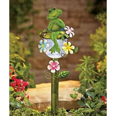 Solar Powered Frog Stake Whimsical Garden Yard Lawn Flowerbed Decoration