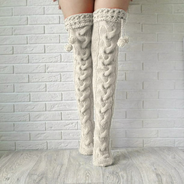 Seyurigaoka Women Thigh High Stockings, Autumn Winter Woolen Knitted Long Tube Socks Knee High Socks Leg Warmers - Walmart.com