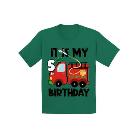 

Awkward Styles My Fifth Birthday T-shirt Fire-Truck Toddler Shirt Firefighter Top