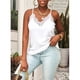 thumbnail image 3 of Camisola con cuello en V para mujer, camiseta sin mangas con ribete de encaje y tirantes finos, camiseta básica sin mangas para verano, blanco XXL, 3 of 7