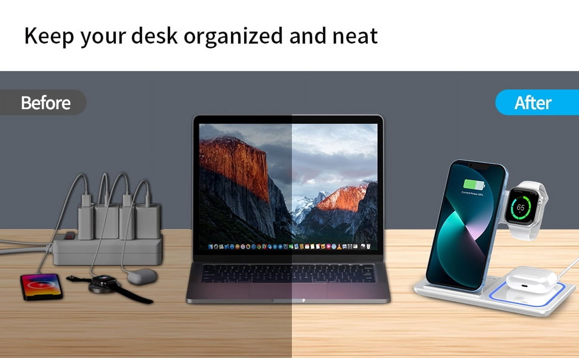 Wireless Charger,iPhone Charging Station for iPhone 16/15/14/13/12/11/Pro Max/Plus, 3 in 1 Wireless Charging Stand for iWatch SE 10/9/8/7/6/5/4/3, Airpods Pro/3/2 Blue