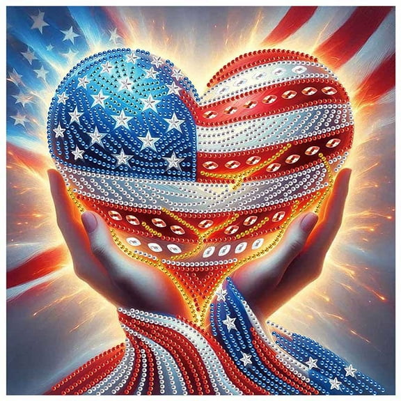 5D DIY Diamond Painting Kit, Heart Shaped Flag Handmade Creative Artwork for Home Wall Decor, Independence Day Gift