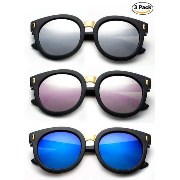Newbee Fashion -Designer Inspired Kids Girls Teens Juniors Fashion Sunglasses Trendy Round Oversized Sunglasses for Gilrs with Flash Mirrorrd Lens UV Protection Lead Free High Quality