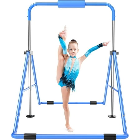 Safly Fun Gymnastics Bar for Kids, Height Adjustable Junior Training Bar for Home, Folding Gymnastic Horizontal Bars Equipment (Blue)