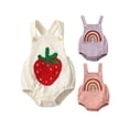 thumbnail image 4 of Yunliwuli Infant Baby Girl Overalls Rainbow/Strawberry Embroidery Square Neck Sleeveless Ribbed Romper, 4 of 10