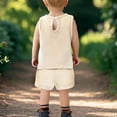 thumbnail image 4 of Atogsazn Baby Boys Summer Clothes Set Toddler Linen Sleeveless Tank Top Shorts Outfit with Pocket Beige 2-3 Years, 4 of 9