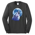 thumbnail image 2 of Wolf Howling at the Moon | Mens Animal Lover Long Sleeve T-Shirt, Charcoal, Small, 2 of 3