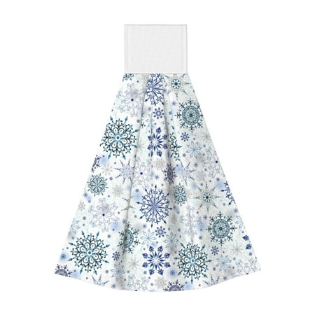

Sikiie Retro ice blue snowflakes Hand Towel with Loop Hanging Towel Absorbent Tie Towels for Kitchen Tea Bar Bathroom Decor