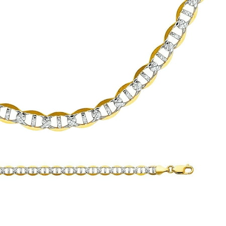 - Mariner Necklace Solid 14k Yellow White Gold Anchor Chain Pave Flat Link Two Tone Big, 6.5 mm - 20,22,24,26 inch