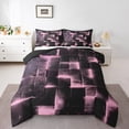 thumbnail image 2 of Black Pink Abstract Comforter Queen Gradient Square Queen Bedding Set, Geometry Grid Down Comforter Neon Checkered Bed Set, Glowing Plaid Quilted Duvet 3D Modern Bedroom Decor 3pcs (Black Reversible), 2 of 6