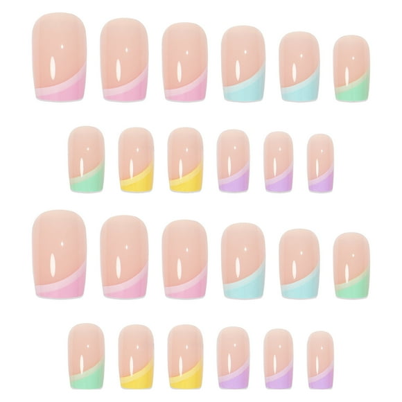 Momobako Patriotic on Nails Acrylic Curved Nail Tips French Nail Tips Size 3 Nail Patch Flat Head Wearing Nail Colorful Color Matching Colorful Atmosphere Nail Ballet Nail Pressing Nail