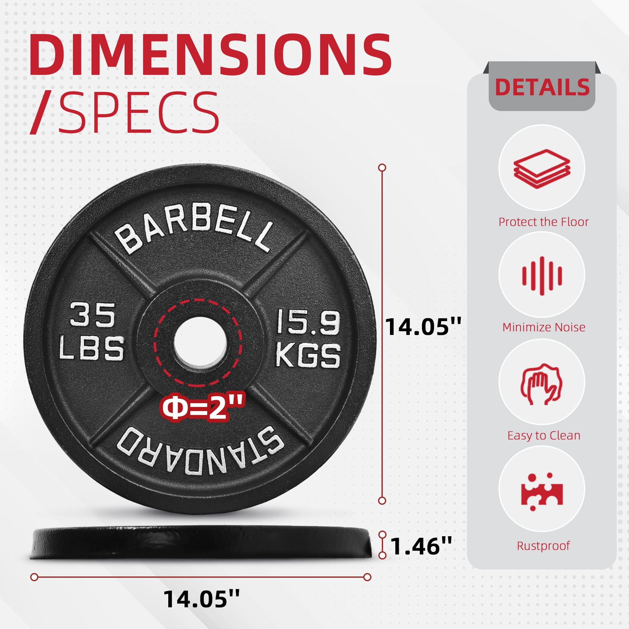 Sprint Demon 4-Piece Cast Iron Weight Plate Set - 1" Hole, 2.5LB to 45LB Weight Options, Fits Standard Barbells and Dumbbell Bars