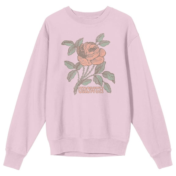 "Growth" Vintage Rose Positive Message Adult Pink Crew Neck Sweatshirt - Medium