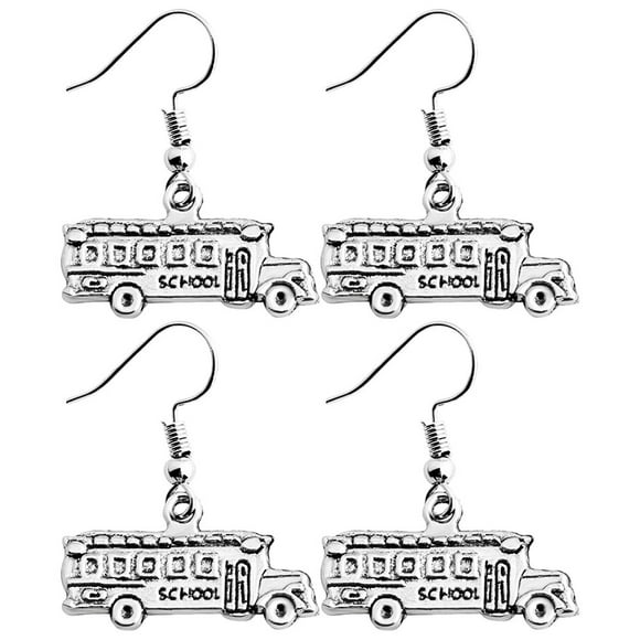 2 pares de aros del oído Pendientes de aleación de zine - Aparatos escolares en forma de autobús (Plata)