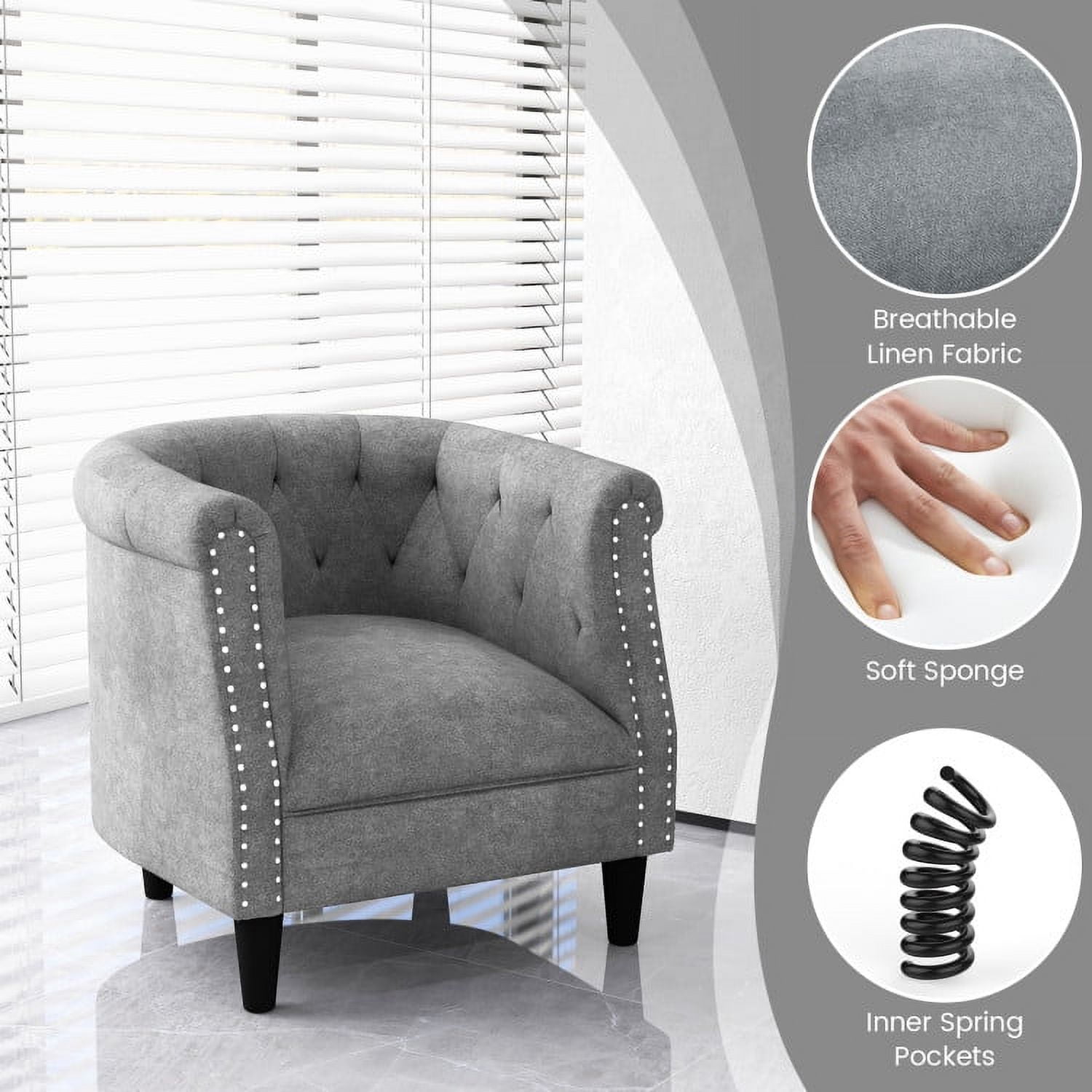Finihen Accent Chair with Ottoman, Modern Accent Armchair with Ottoman, Armchair Barrel Sofa Chair and Footrest, for Living Room, Bedroom, Grey Finihen Accent Chair with Ottoman, Modern Accent Armchair with Ottoman, Armchair Barrel Sofa Chair and Footrest, for Living Room, Bedroom, Grey