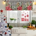 thumbnail image 5 of Christmas Curtain Valances for Windows, Kitchen Valance Window Treatments Panel 2 Pack, Winter Poinsettia Berry Black White Plaid Rod Pocket Short Curtains for Bathroom Bedroom 42 x 12 Inch, 5 of 8