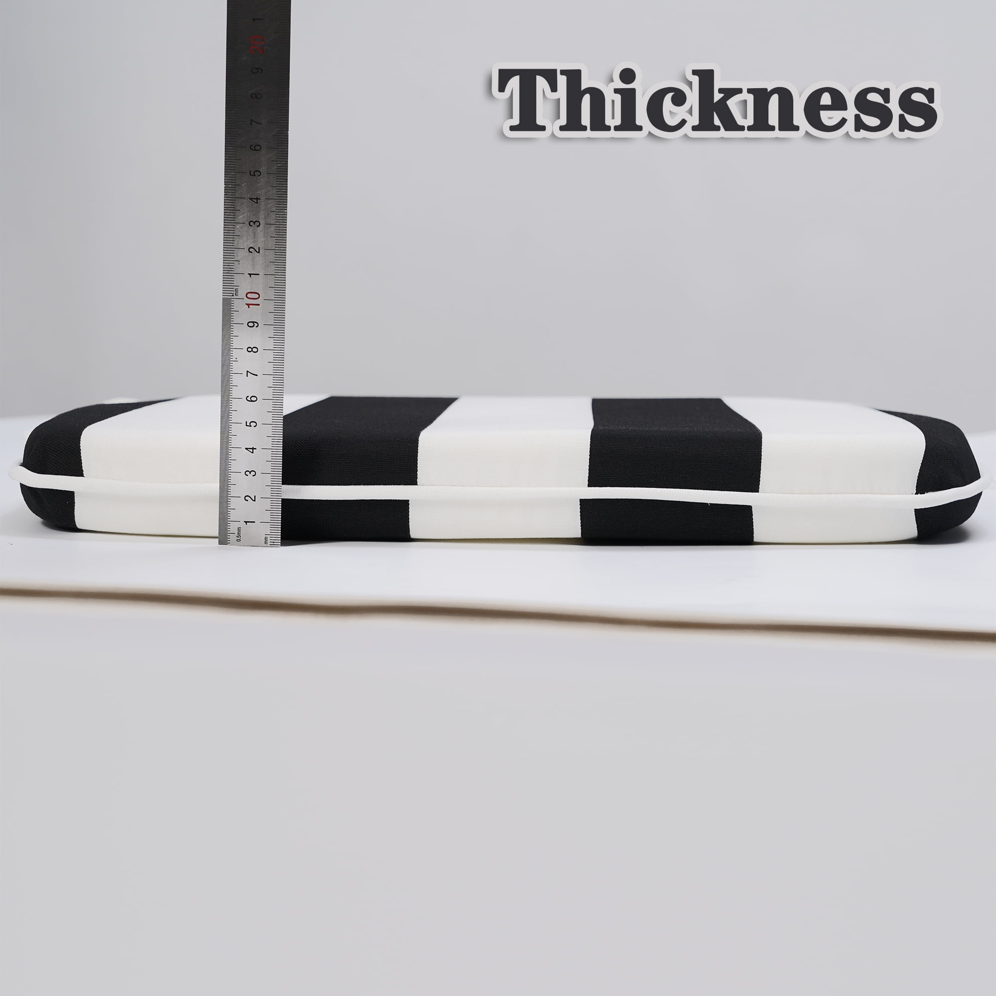 Outdoor Patio Chair Cushions Set of 4, Water-Repellent U-Shape Thick Foam Seat Cushions with Ties, 17"x16"x2" All-Weather Cushions for Garden Patio & Dining Chairs, Black White Striped