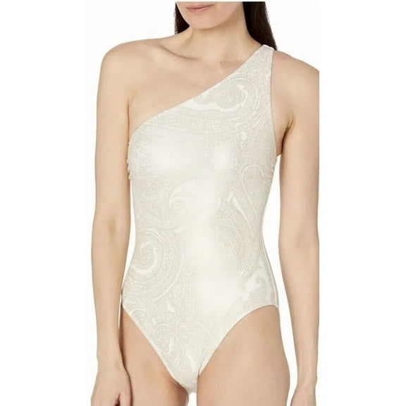 Lauren Ralph Lauren Women's One Shoulder Metallic One-Piece Swimsuit (16, Gold)