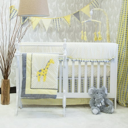 Argyle Giraffe Safari Jungle / 10-Piece Crib Bedding Set / Yellow and Gray