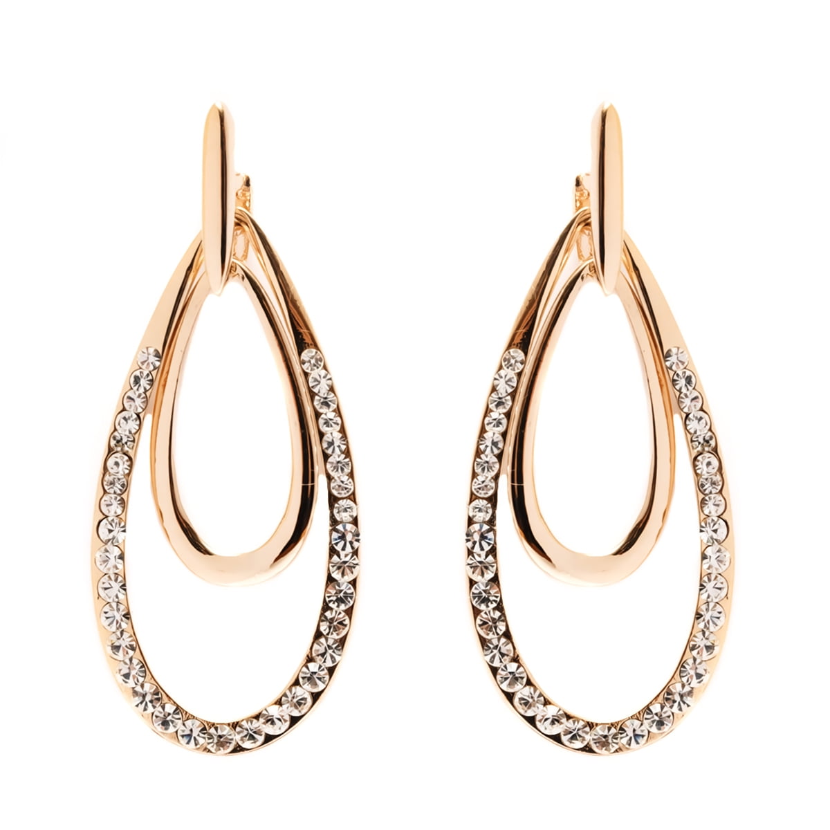 18K Gold Plated Gold and White Austrian Crystal Crystal Elements Double Teardrop Drop Earrings