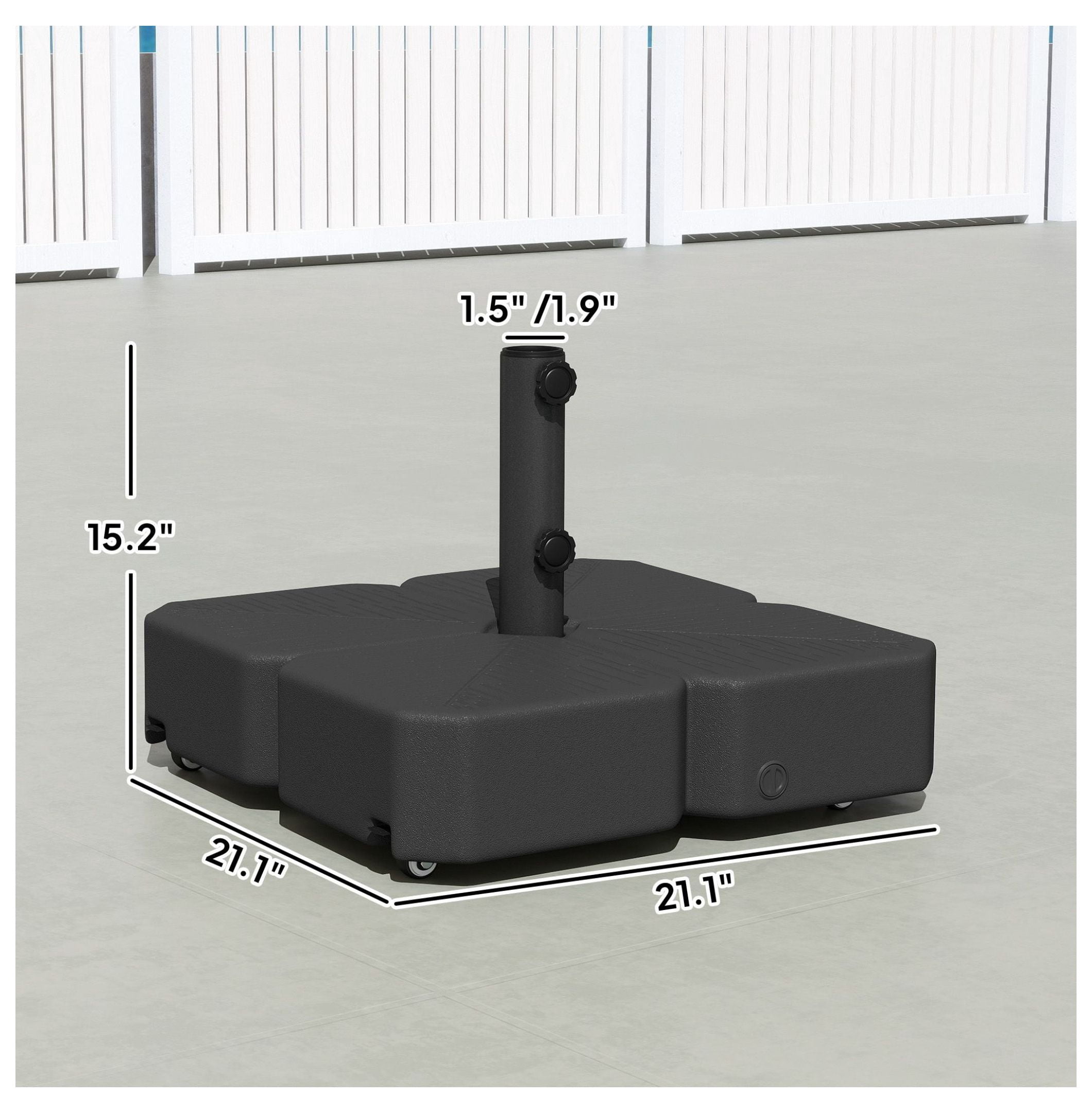 Patio Umbrella Base with Wheels - Outdoor Stand for 1.5"/1.89" Poles - Black - Mobile & Stable - Water/Sand Filled - Up to 13.1' Umbrellas