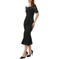 thumbnail image 4 of INSPIRE CHIC Women's Cocktail Dress Lace Fishtail Hem Short Sleeve Bodycon Midi Dress S Black, 4 of 6