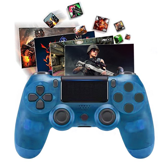 WDOplteas Controlador Inalámbrico BT Doble Vibración Con Panel Táctil para PS4 (azul Transparente UE)