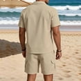 thumbnail image 4 of Ceisia Mens Big & Tall 2 Piece Linen Blend Camp Collar Short Sleeve Shirt and Cargo Drawstring Shorts Set Casual Beach Outfit for Men Summer Khaki XXXL Gifts for Father, 4 of 6