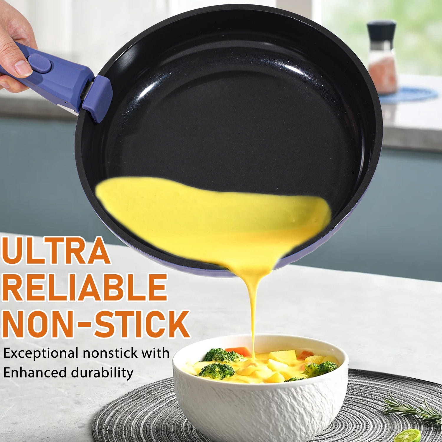 Vivicreate 11-Piece Nonstick Aluminum Pots and Pans Set with Removable Handle, Granite-Inspired Cookware, Induction Compatible, Stackable Design