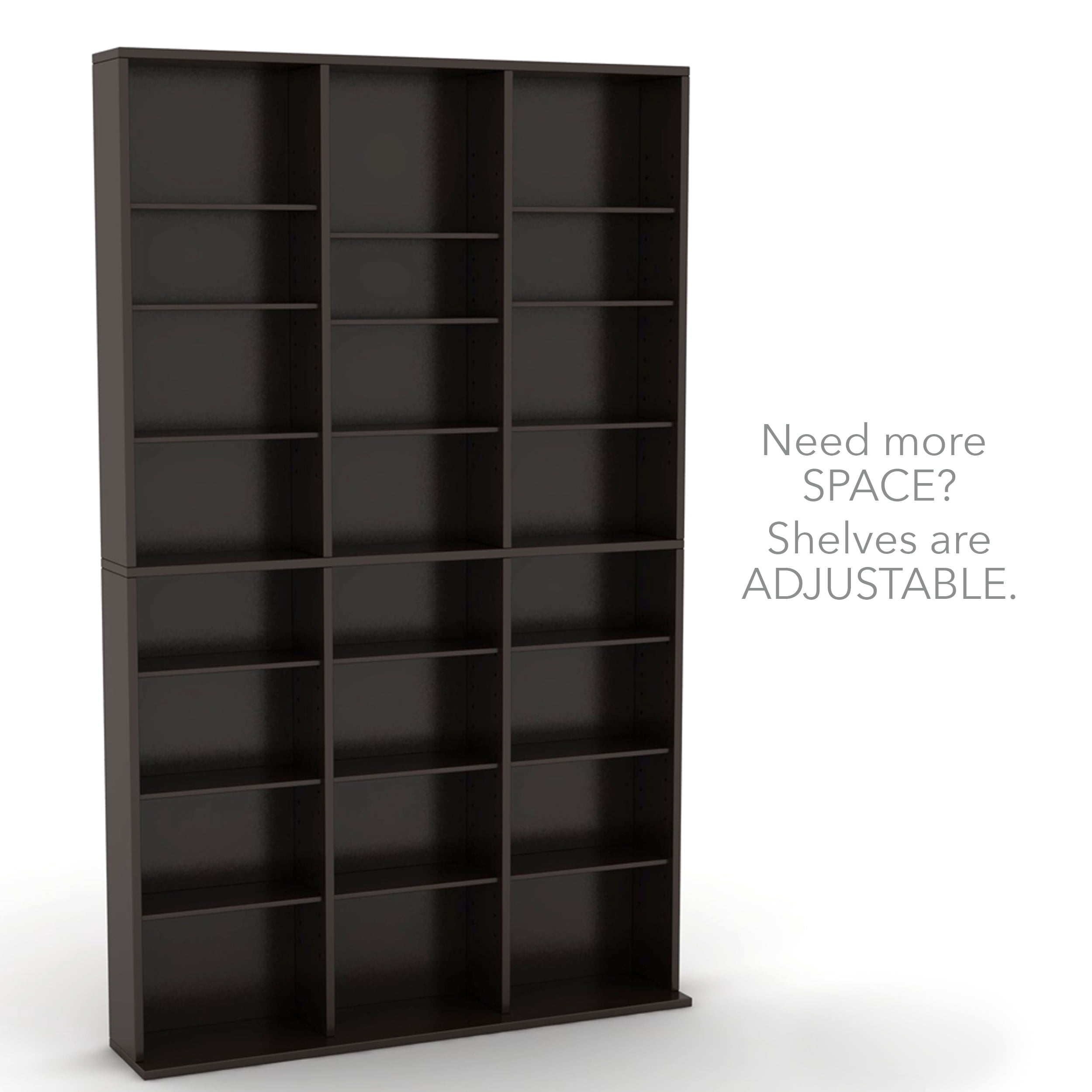 Atlantic 40" x 71" Oskar Adjustable Wood Media Storage Shelf Bookcase (504 DVDs, 1080 CDs), Espresso