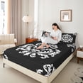 thumbnail image 4 of Homewish Damask Print Queen Sheet Sets,Retro Victorian Flower Flat Sheet,Black White Queen Fitted Sheet For Men Women,Super Cozy Room Decor,4-Piece, 4 of 7