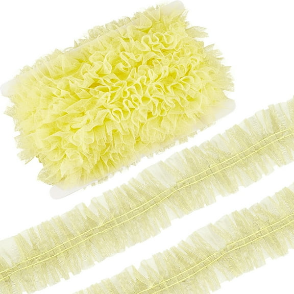 10M Polyester Pleated Lace Trim Ruffled Lace Ribbon for Garment Accessories Yellow 2-3/8 inch(60mm) about 10.94 Yards(10m)/Set
