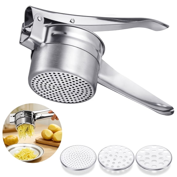 BUSATIA Large Potato Ricer Stainless Steel, Potato Masher Stronger, with Longer Leverage Handles,3 Interchangeable Discs, Ricer Kitchen Tool-Mashed Potatoes, Masher for Fruits, Vegetables, Baby Food