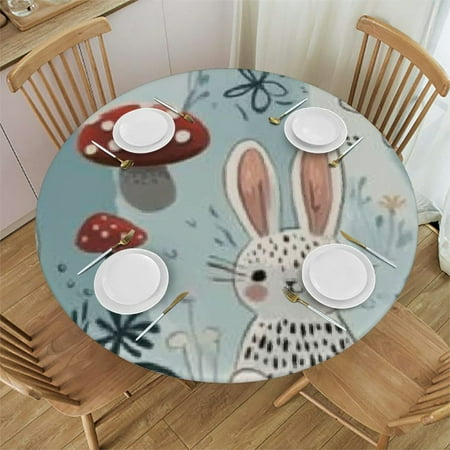 

SHERONV Mushrooms Round Tablecloth Stain-Resistant and Washable Polyester Fabric for Indoor Outdoor Events Weddings Parties Waterproof Resistant Fabric Single-Sided Printing 42 -46
