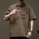 thumbnail image 1 of pstuiky Mangas cortas para hombre, Camisa de manga corta con cuello vuelto para hombre, estilo informal, holgada, con bolsillos y botones, de color liso y a la moda ropa de hombre xxxxxl, 1 of 6