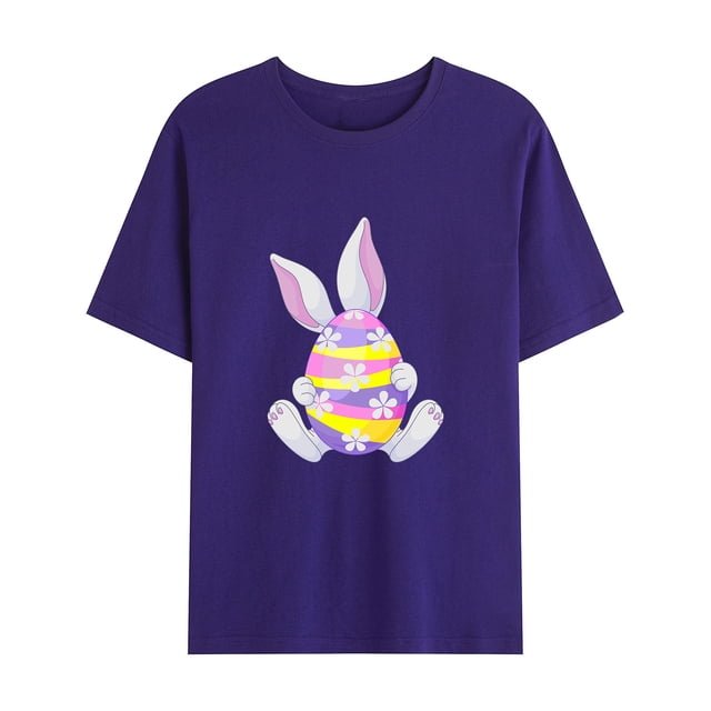 EGNMCR Pâques Bunny Œufs Imprimé T-Shirts de Pâques pour Femmes T-Shirts Graphiques pour Femmes T-Shirts Décontractés Col Rond Chandail T-Shirt Imprimé de Pâques Manches Courtes Hauts T-Shirts pour Femmes