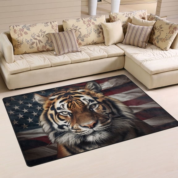 Tiger American Flag Area Rug Washable Floor Carpet Mat 60 x 39 inch for Bedroom Living Room Kids Room Home Decor