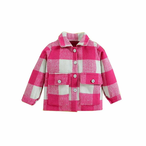 IROINNID Toddler Kids Flannel Shirt Cotton Jacket Plaid Long Sleeve Shacket Boys Girls Fall Shirt with Pockets,Hot Pink