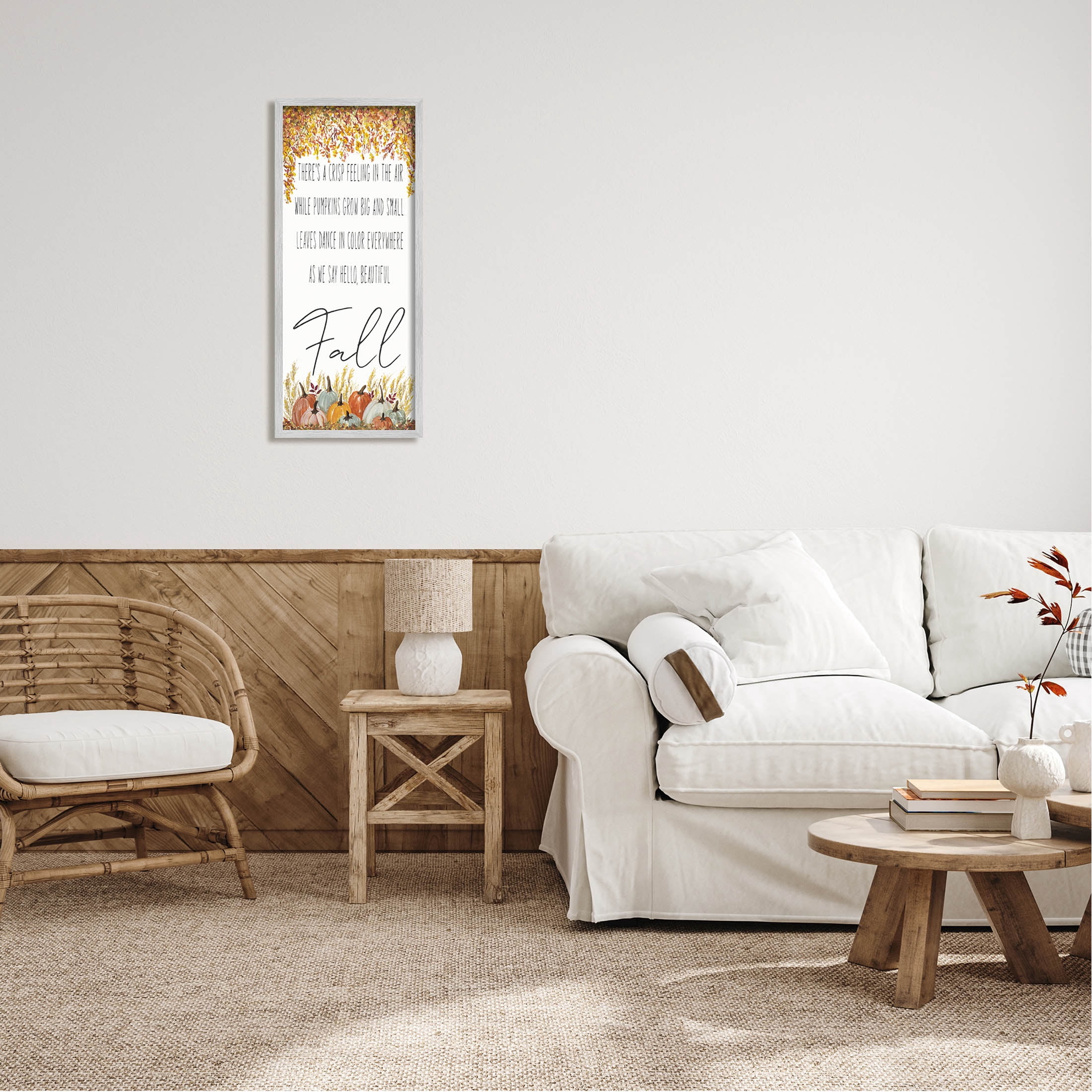 Autumnal Hello Beautiful Fall Phrase Holiday Graphic Art Gray Framed Art Print Wall Art