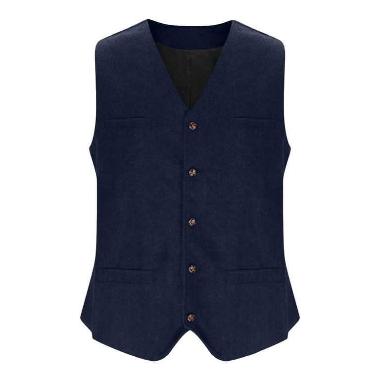Pretygirl Men's Wool Herringbone Groom Vest - Tweed Business Suit Vest For Wedding & Formal Wear