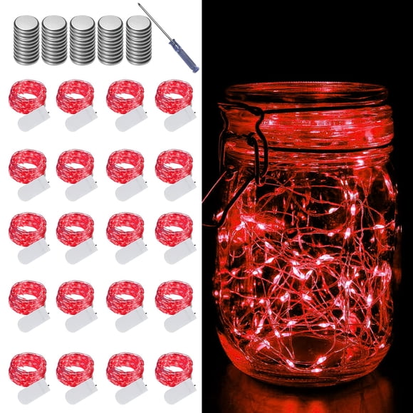 Cadena de luces LAMPHOME, paquete de 20 unidades, de 6.6 pies, color rojo, funciona con pilas