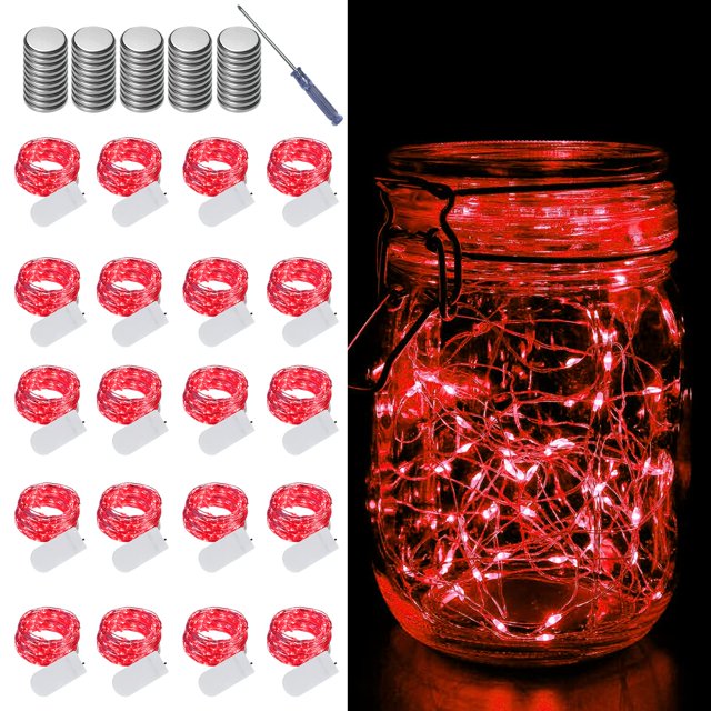 Cadena de luces LAMPHOME, paquete de 20 unidades, de 6.6 pies, color rojo, funciona con pilas