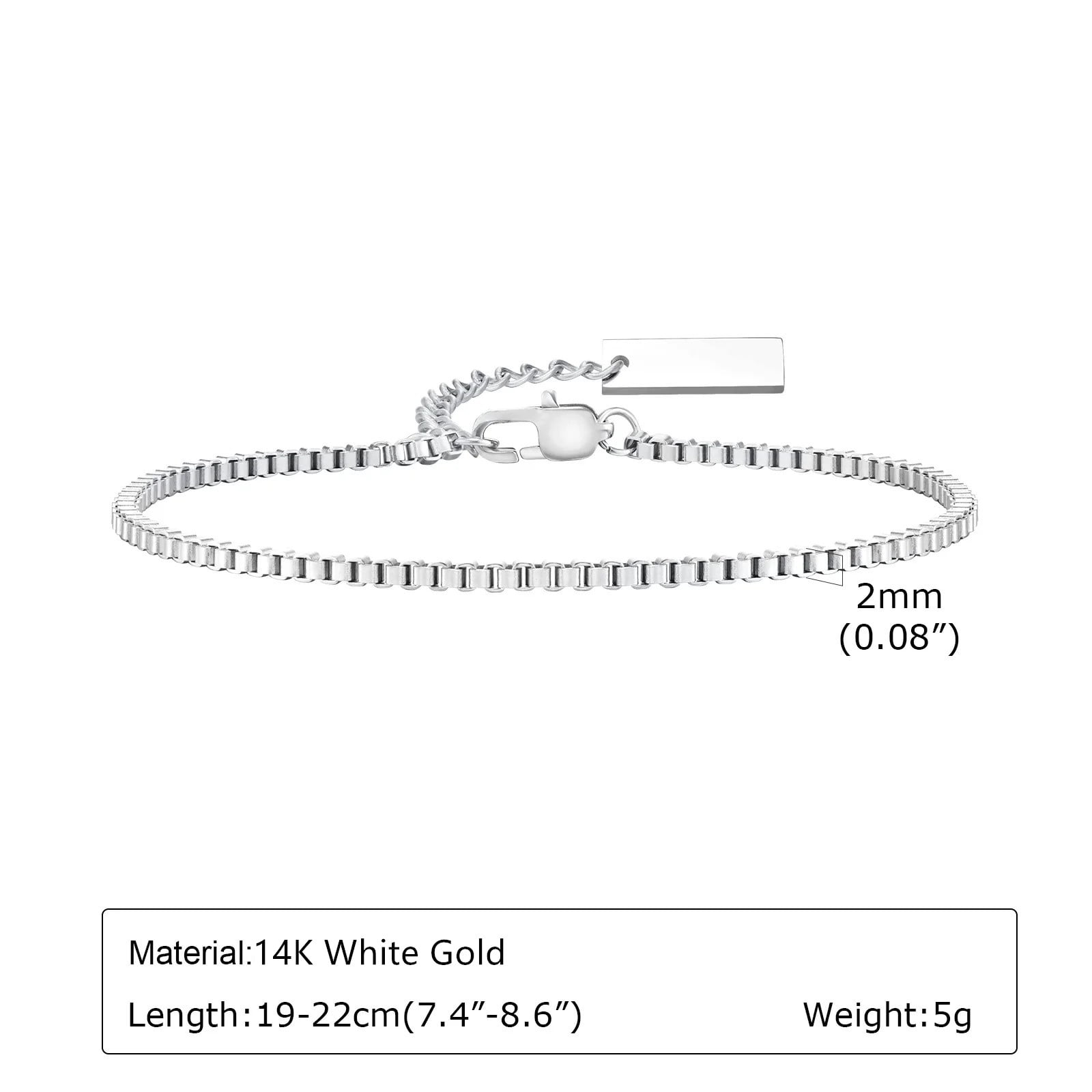 2MM Thin Box Chain 14K Yellow Gold Bracelets for Men Boys,Adjustable Personalized Creative Fashion Chain Links Wristband,Simple Jewelry Gift