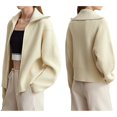 thumbnail image 2 of Womens Fall Long Sleeve Zip Up Cardigan Sweaters Casual Loose Collared Ribbed Knit Tops Jackets Rice One Size, 2 of 7