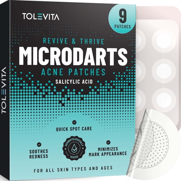 TOLEVITA - Microdarts Acne Patches | Blemish Dots with Microdarts Technology, Early Stage and Hidden Pimples | Niacinamide, Salicylic Acid | Cruelty Free - 9 Pcs