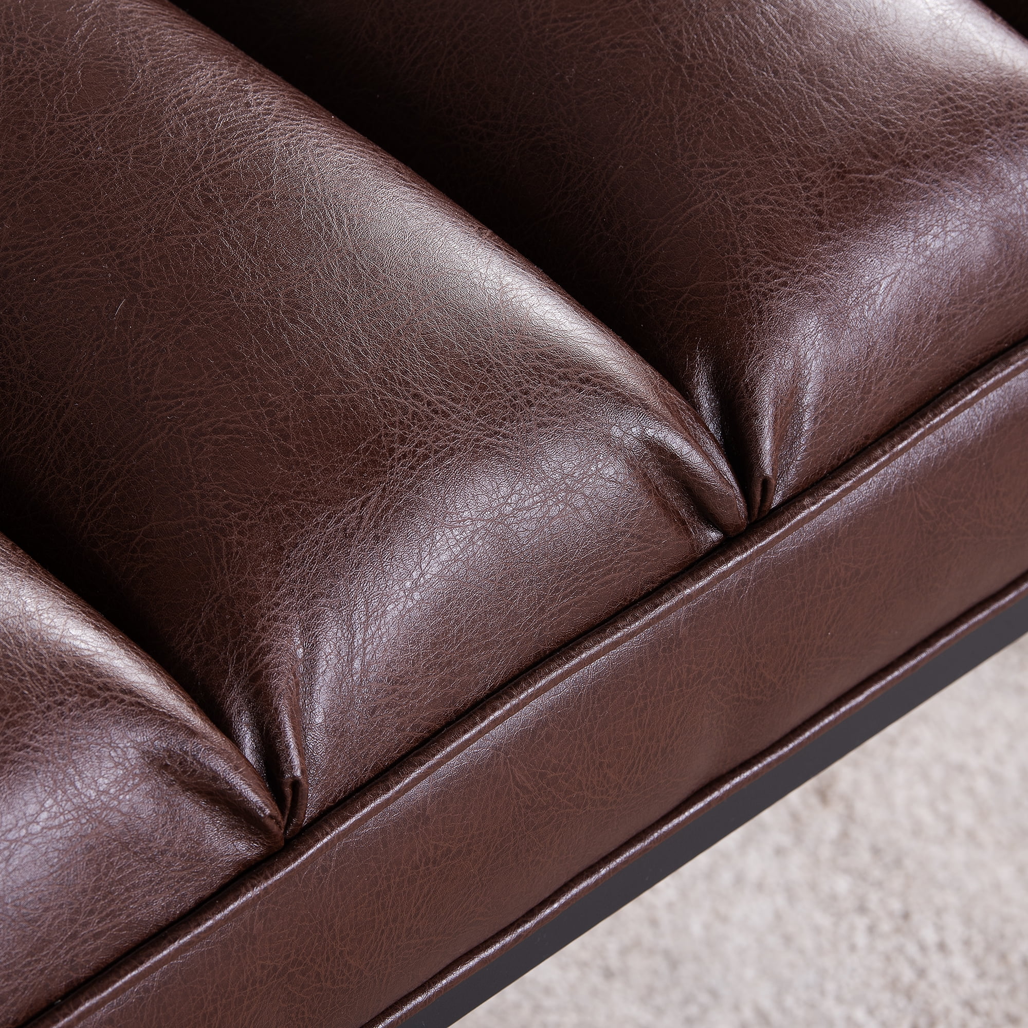 Kadyn Metal Base Upholstered Bench, PU Ottoman Bench for Entryway, Modern PU Bench for Bedroom, Dark Brown