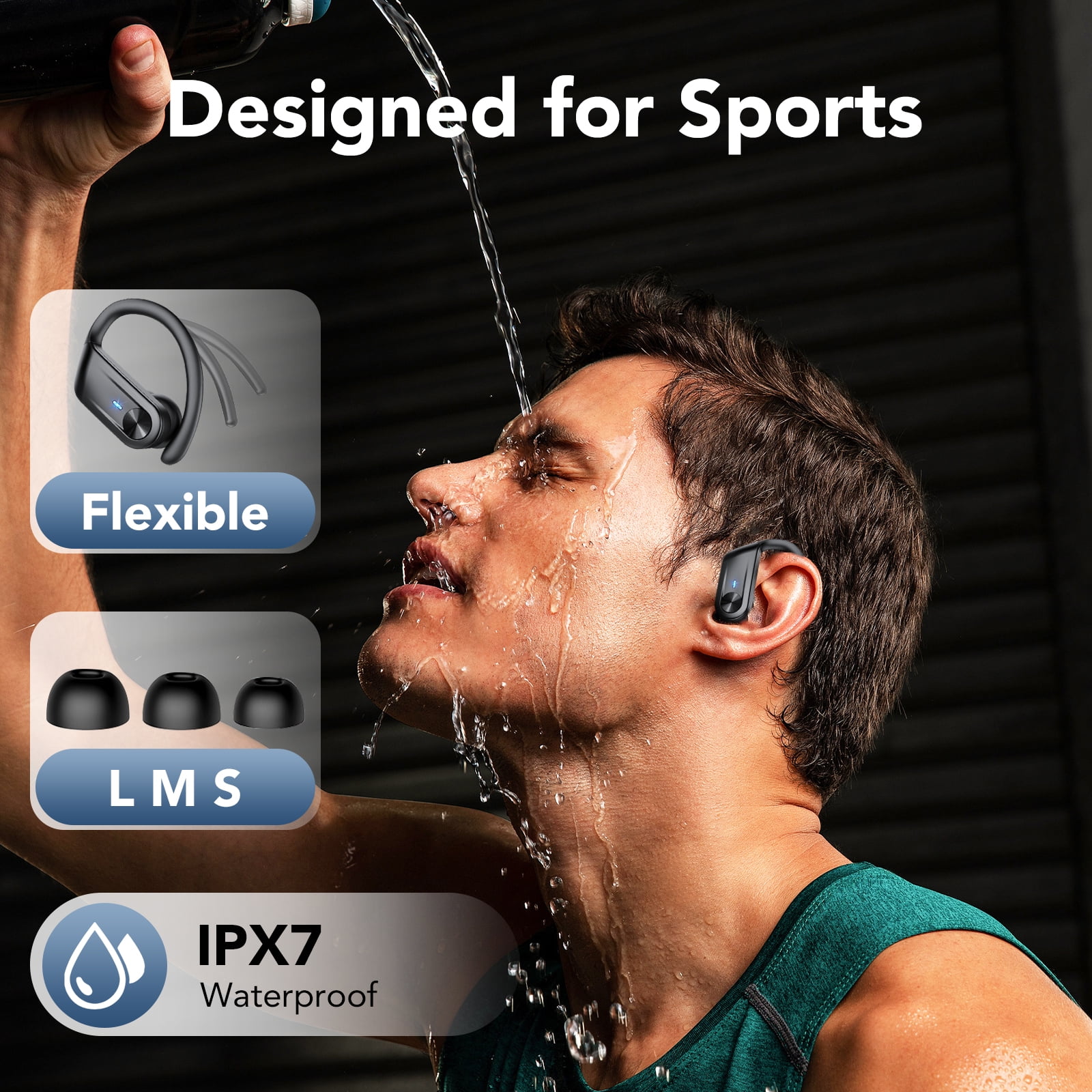 Wireless Earbuds Bluetooth Headphone, Bluetooth 5.4 Earbud, 80Hrs Playtime with LED Charging Case, 4 ENC Noise Cancelling Mic, Deep Bass Ear Buds with Earhook, IPX7 Waterproof Headphones for Sport