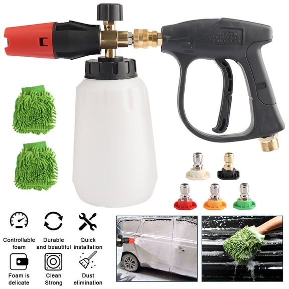 Audessy Pressure Washer Gun with Foam Cannon, 1 L Snow Foam Lance with 1/4 Inch Quick Connector, Foam Blaster with Pressure Washer Gun