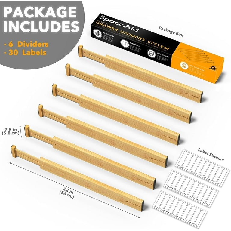 SpaceAid Bamboo Drawer Dividers with Labels, 6-Pack photo 3