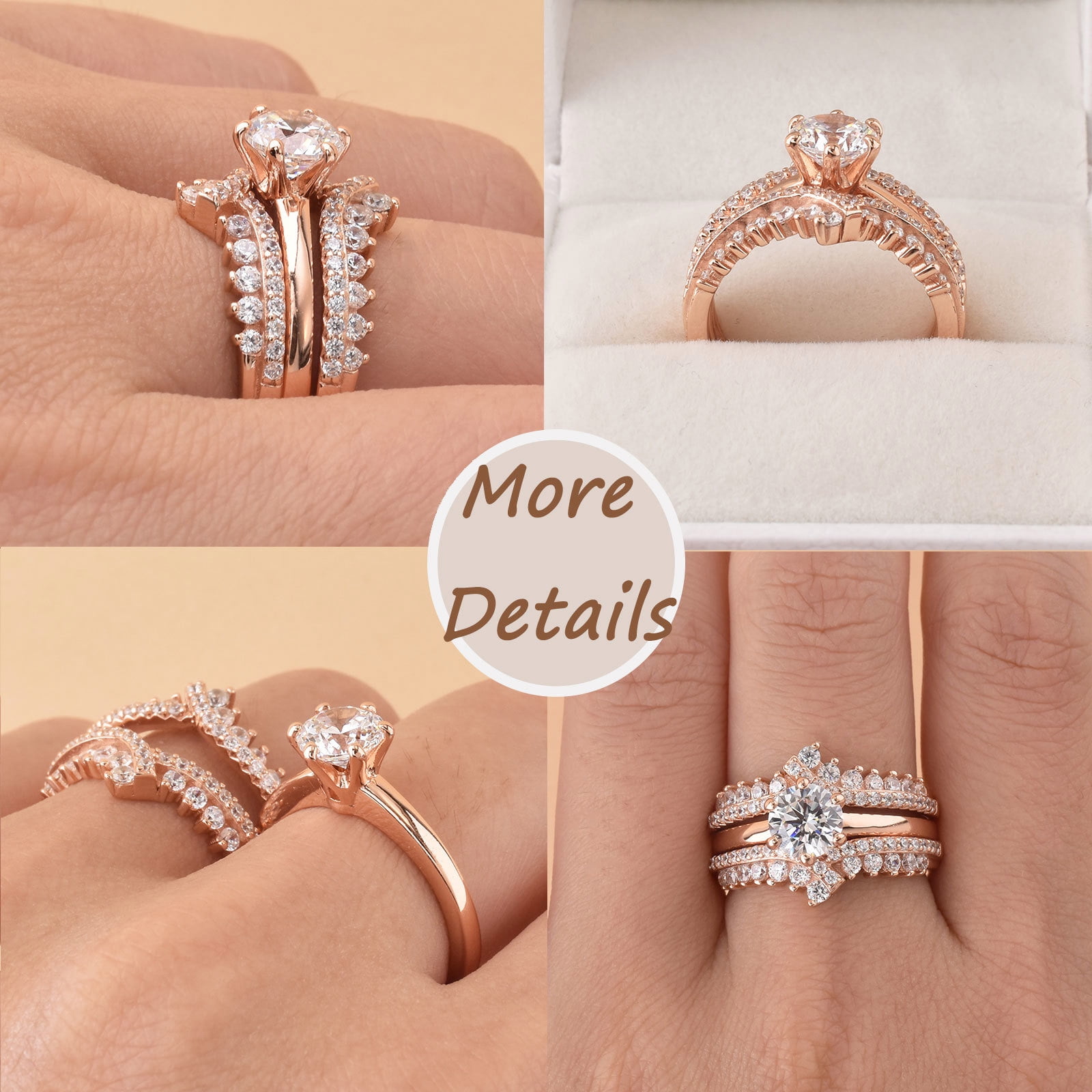 Newshe Wedding Rings for Women Engagement Ring Enhancer Band Bridal Set Sterling Silver 1.8Ct Cz Rose Gold Plated Size 7.5
